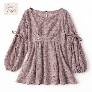 Free People Boho Lace Dress Small Lavender Tie Sleeve Romantic Mini